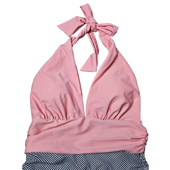Cupshe Women's Swimsuit Size Medium Peach Halter One Piece Swim Striped Ruching - Picture 2 of 10